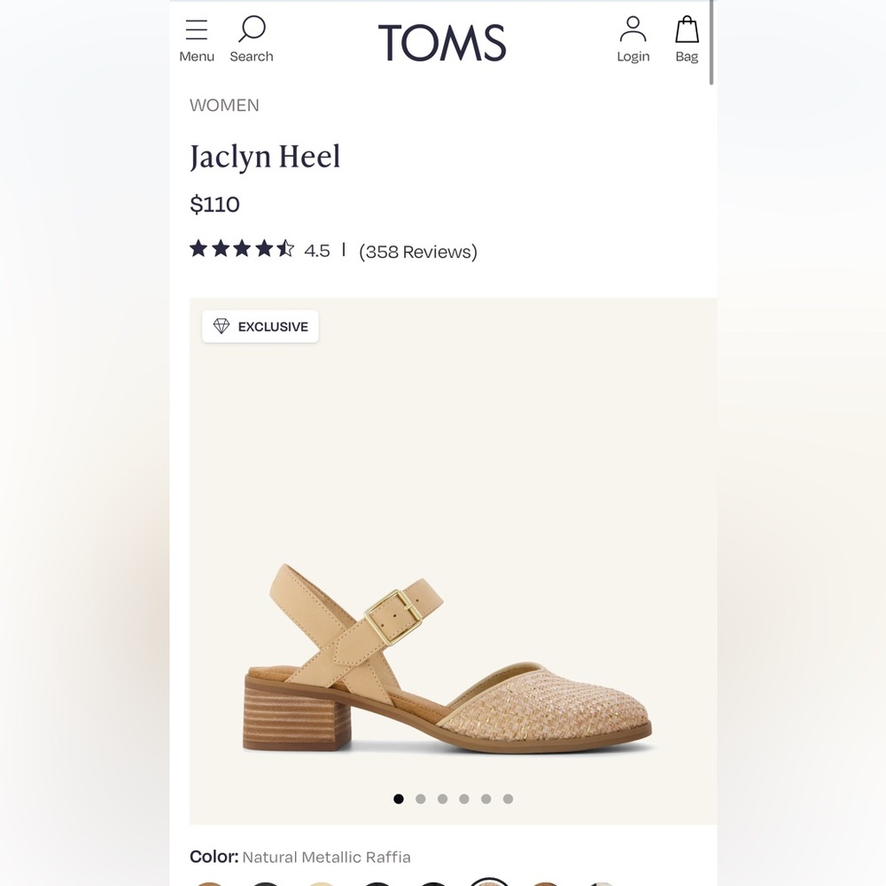 TOMS Jaclyn Heel in Natural Metallic Raffia and Tan